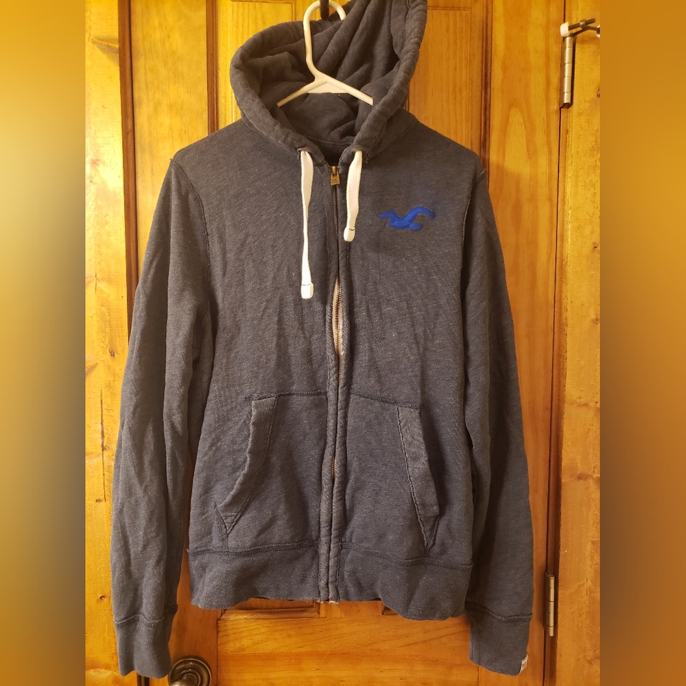 Hollister Zip-up Hoodie-dark gray/blue